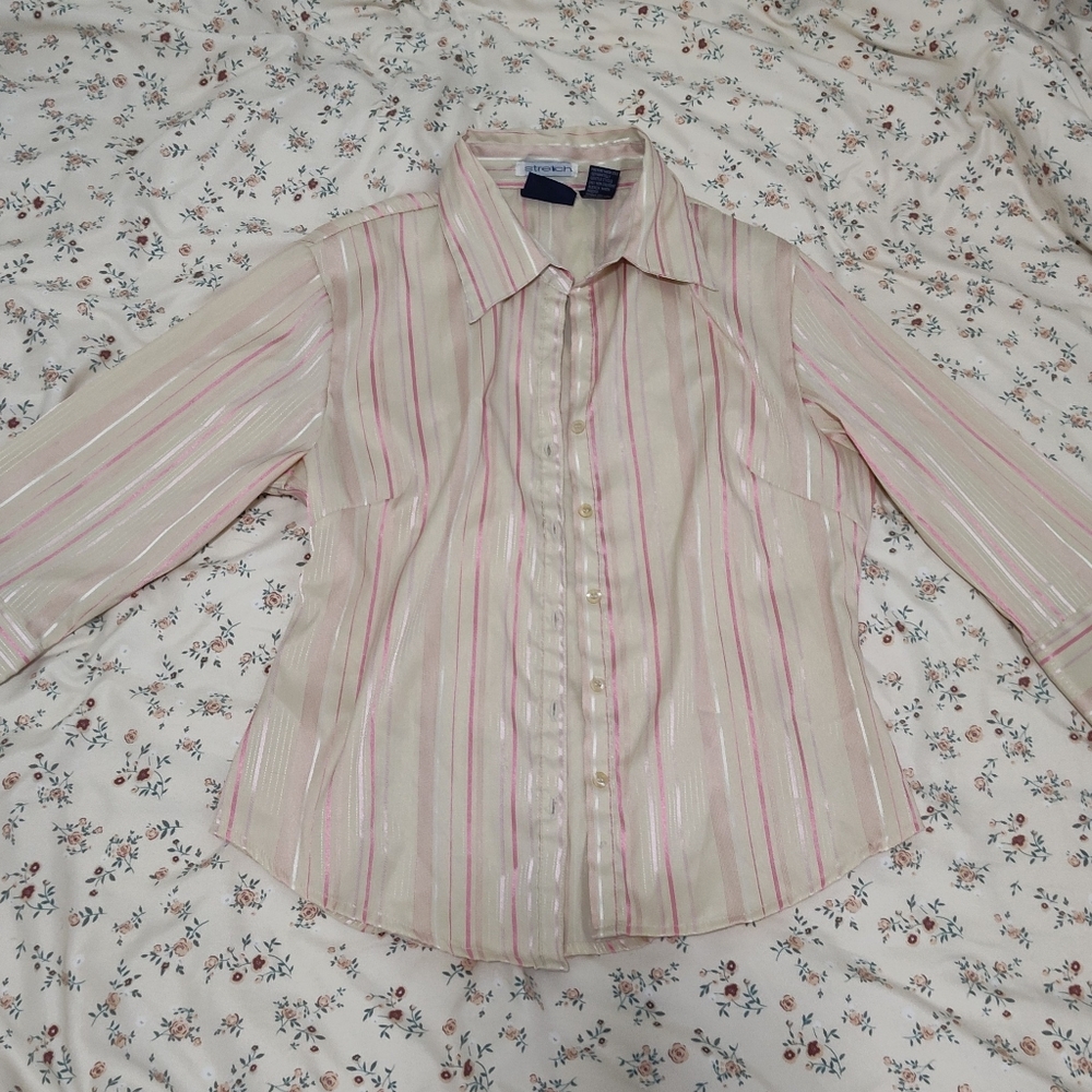 Pink and Cream Medium Striped Button Up